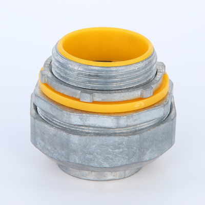 China Straight Liquid Tight Flexible Conduit Adaptor Up To 4&quot; Yellow With Plastic Ring supplier