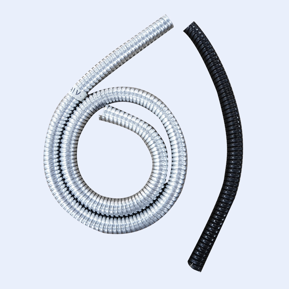 Polychrome Conduits Gray Black Pvc Coated Flexible Electrical Conduit 0.22 To 0.60mm Thickness